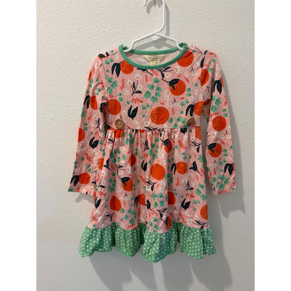 Matilda Jane x Joanna Gaines Girls Pink Orange Citrus Floral Ruffle Dress Size 4